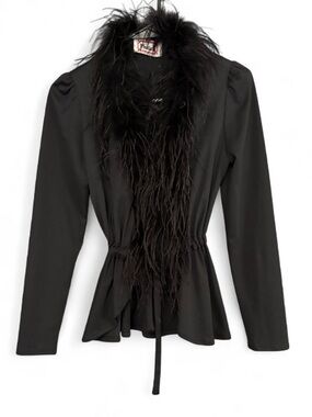 Vintage Phase Two Feather Trim Tie-Front Long Sleeve Top